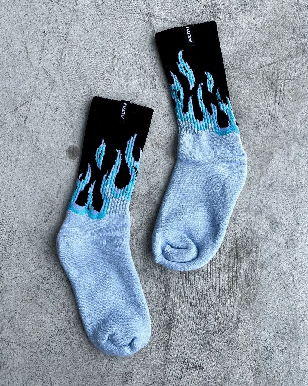 Ice Flame Crew Socks (Black & Blue)